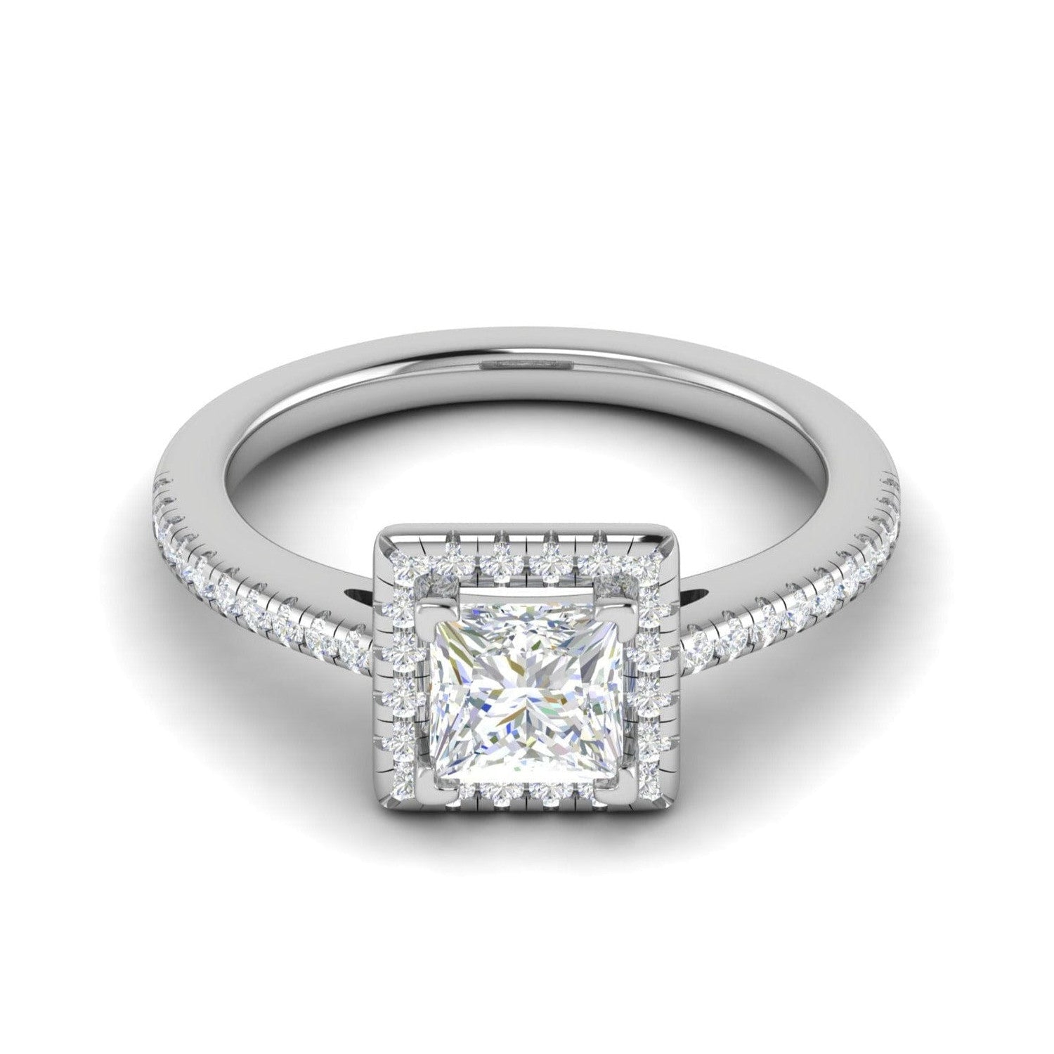 1-Carat Lab Grown Princess Cut Solitaire Diamond Square Halo Shank Platinum Engagement Ring JL PT RH PR LG-117