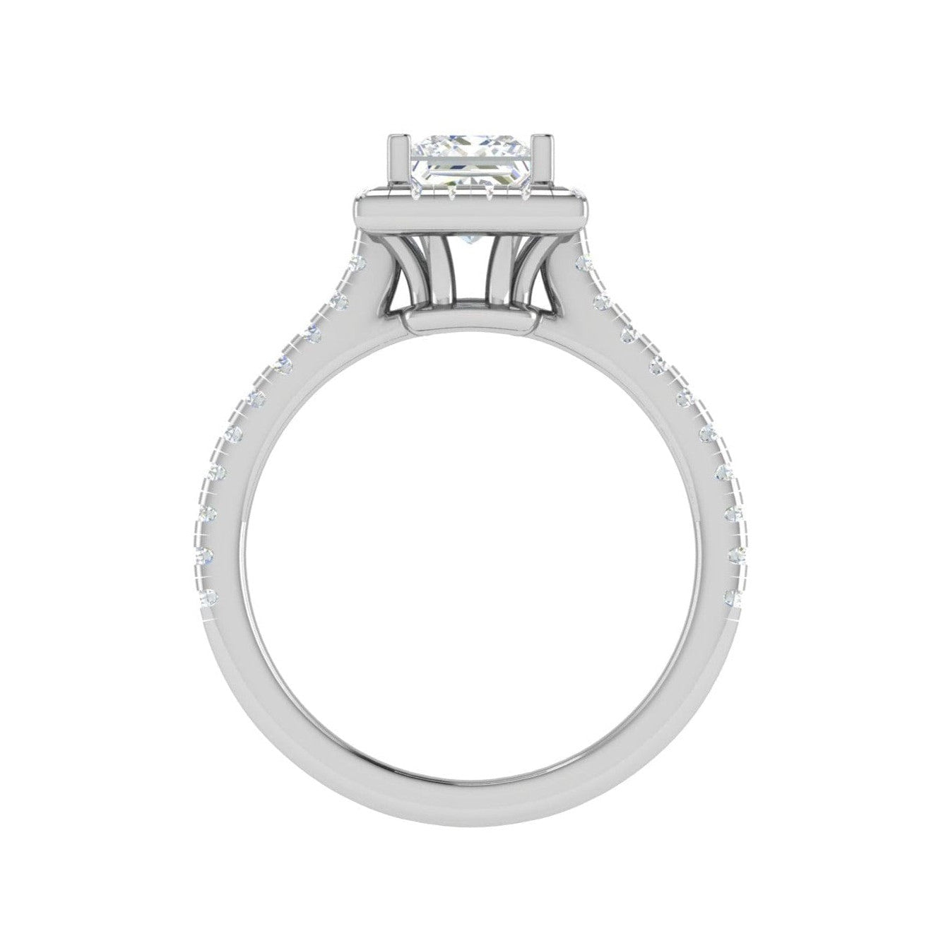 1-Carat Lab Grown Princess Cut Solitaire Diamond Square Halo Shank Platinum Engagement Ring JL PT RH PR LG-130