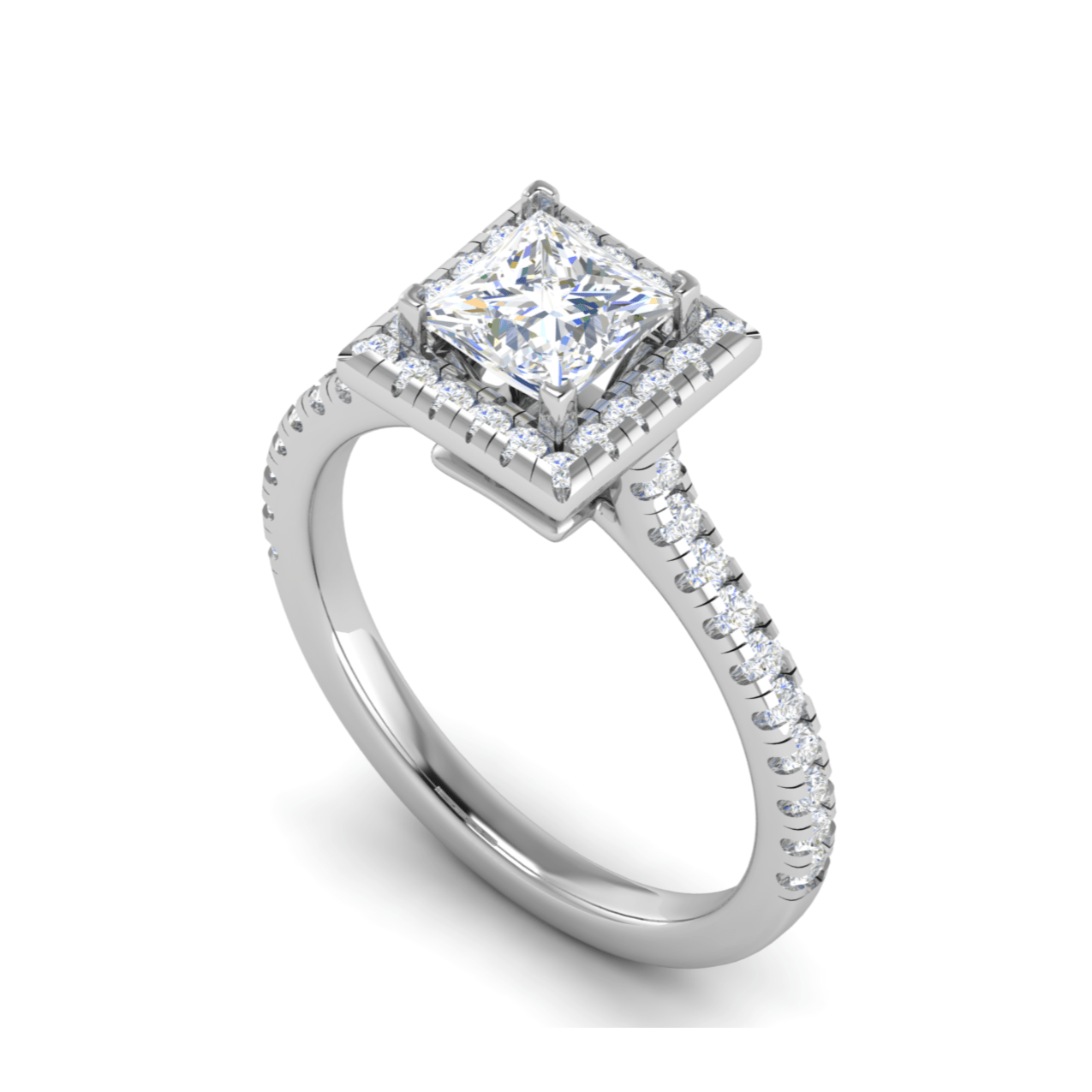 1-Carat Lab Grown Princess Cut Solitaire Diamond Square Halo Shank Platinum Engagement Ring JL PT RH PR LG-130