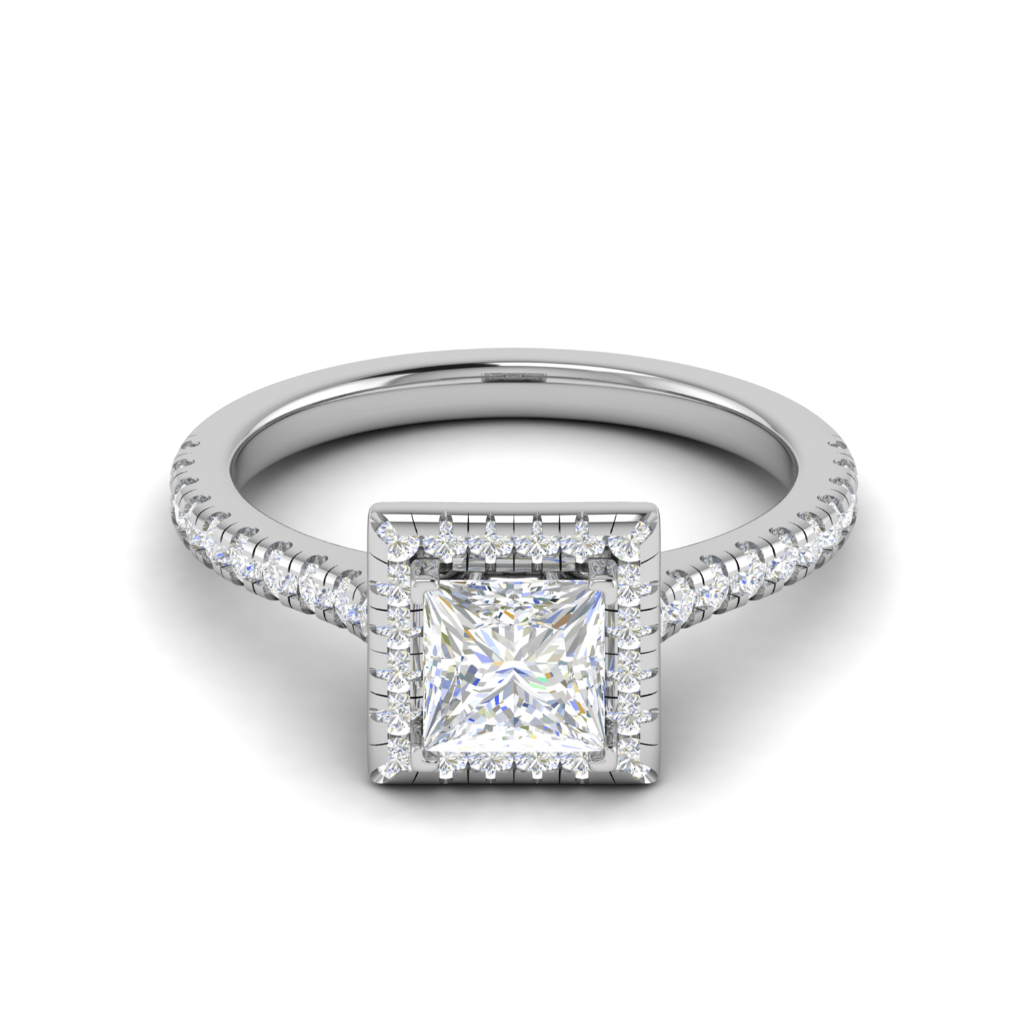 1-Carat Lab Grown Princess Cut Solitaire Diamond Square Halo Shank Platinum Engagement Ring JL PT RH PR LG-130