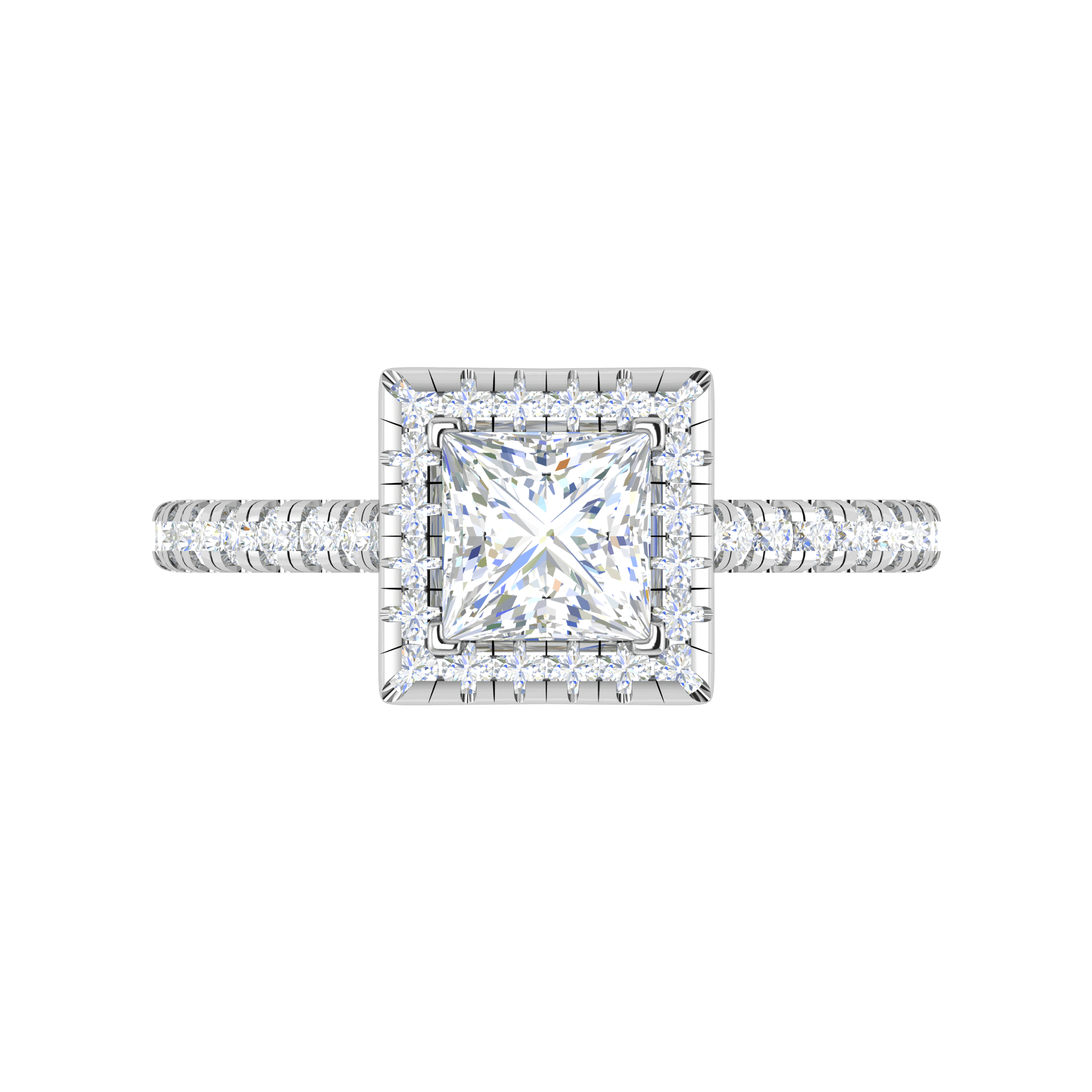 1-Carat Lab Grown Princess Cut Solitaire Diamond Square Halo Shank Platinum Engagement Ring JL PT RH PR LG-130