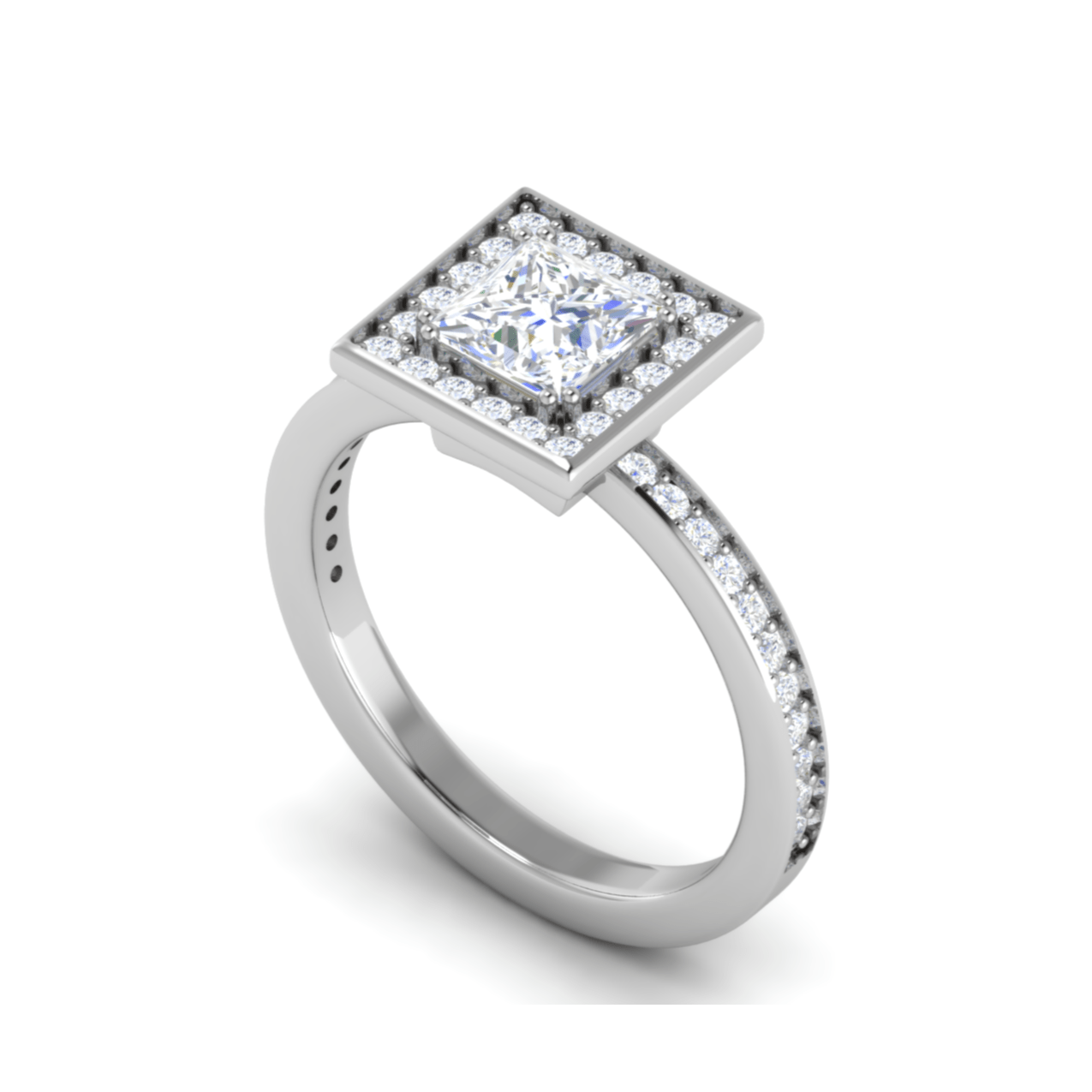 1-Carat Lab Grown Princess Cut Solitaire Diamond Square Halo Shank Platinum Engagement Ring JL PT RH PR LG-167