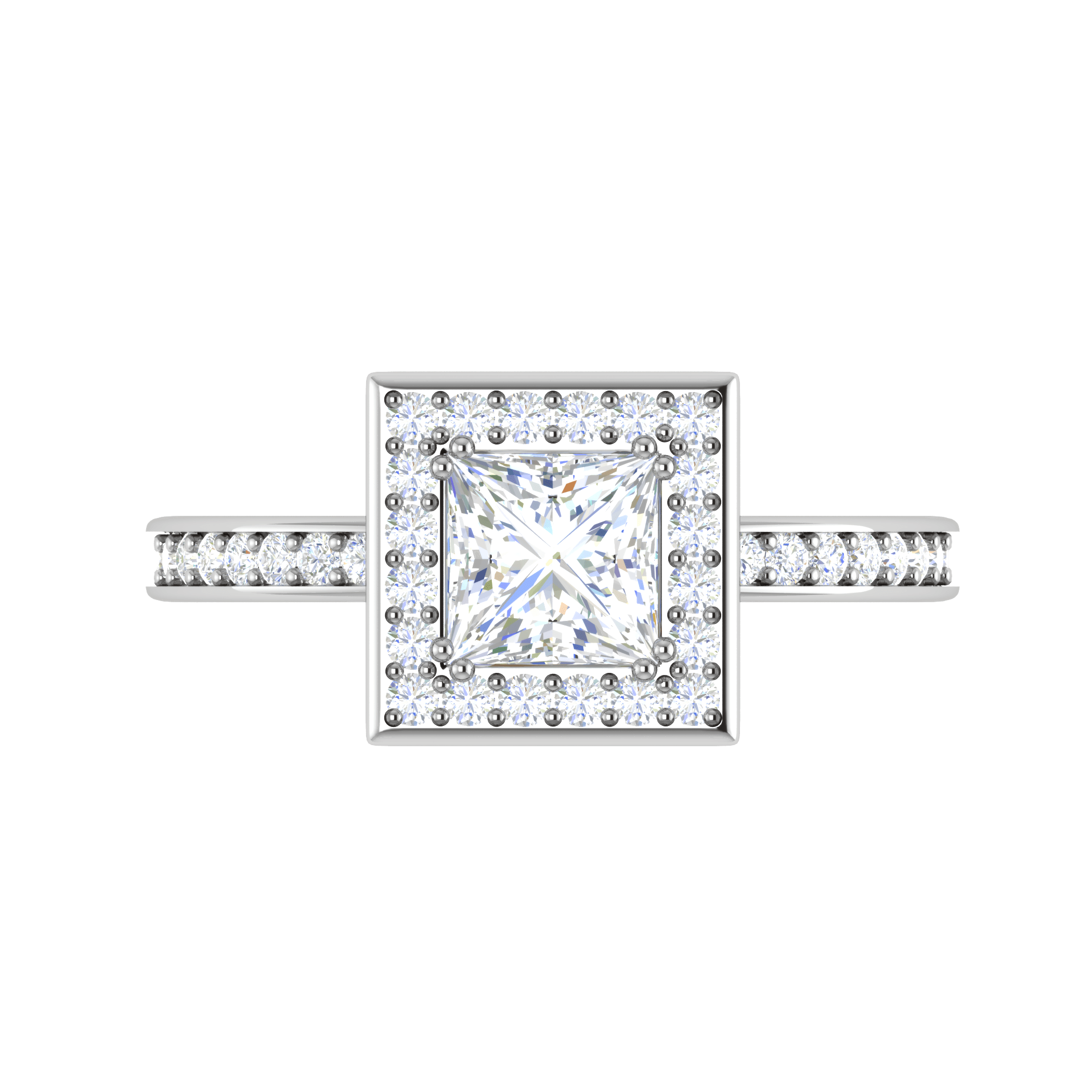 1-Carat Lab Grown Princess Cut Solitaire Diamond Square Halo Shank Platinum Engagement Ring JL PT RH PR LG-167