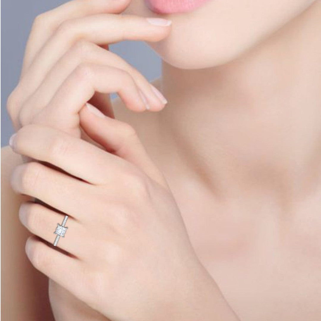 1-Carat Lab Grown Princess Cut Solitaire Diamond Shank Platinum Engagement Ring JL PT RC PR LG-166