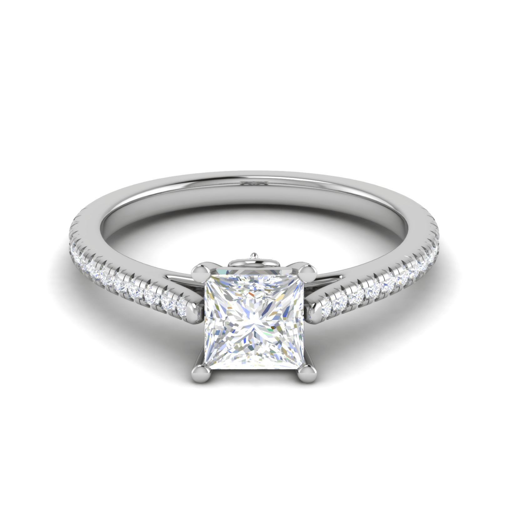 1-Carat Lab Grown Princess Cut Solitaire Diamond Shank Platinum Engagement Ring JL PT RC PR LG-166