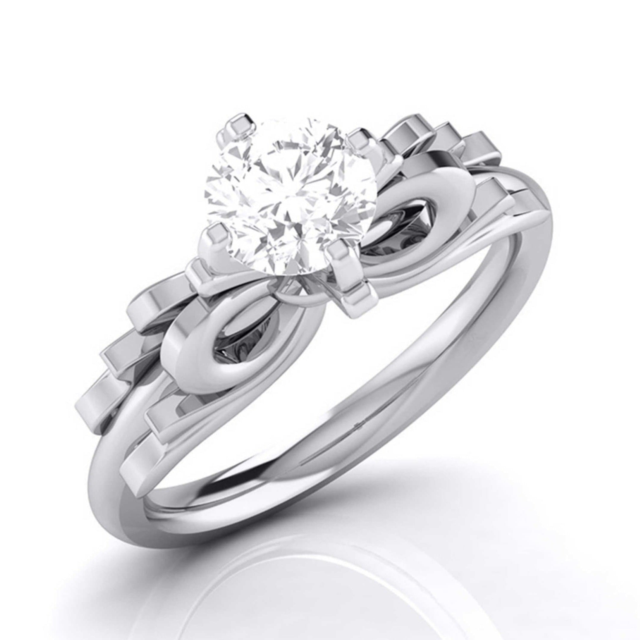 50-Pointer Solitaire Designer Bow Platinum Ring JL PT G 108-A