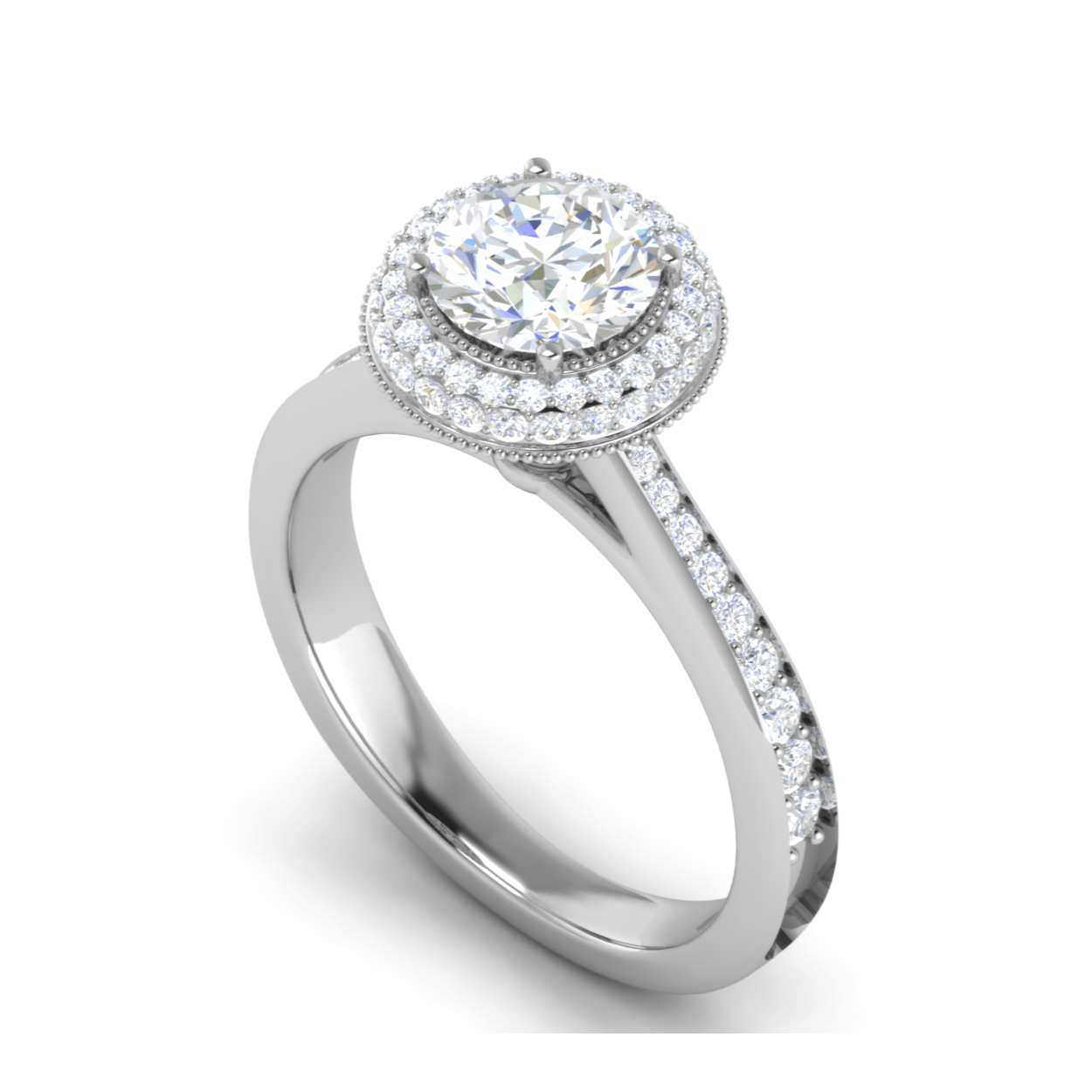 2-Carat Lab Grown Solitaire Double Diamond Halo Shank Platinum Engagement Ring JL PT RH RD LG-124-B