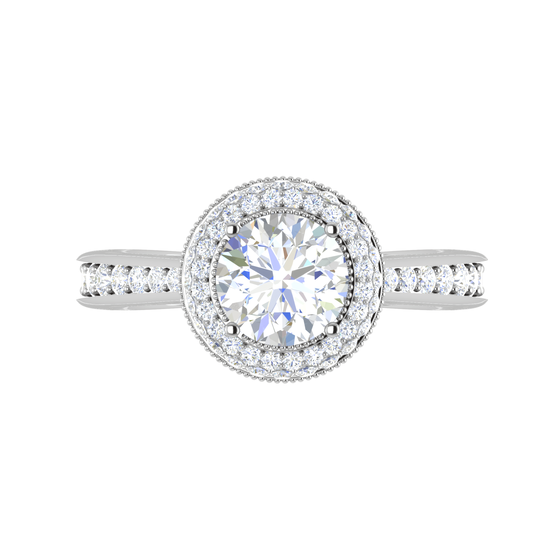 2-Carat Lab Grown Solitaire Double Diamond Halo Shank Platinum Engagement Ring JL PT RH RD LG-124-B