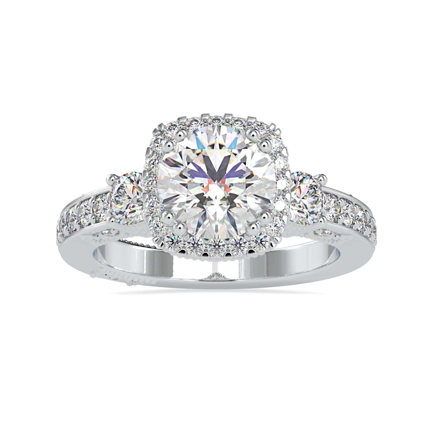 70-Pointer Solitaire Halo Diamond Accents Shank Platinum Ring JL PT 0156-A