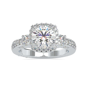 70-Pointer Solitaire Halo Diamond Accents Shank Platinum Ring JL PT 0156-A