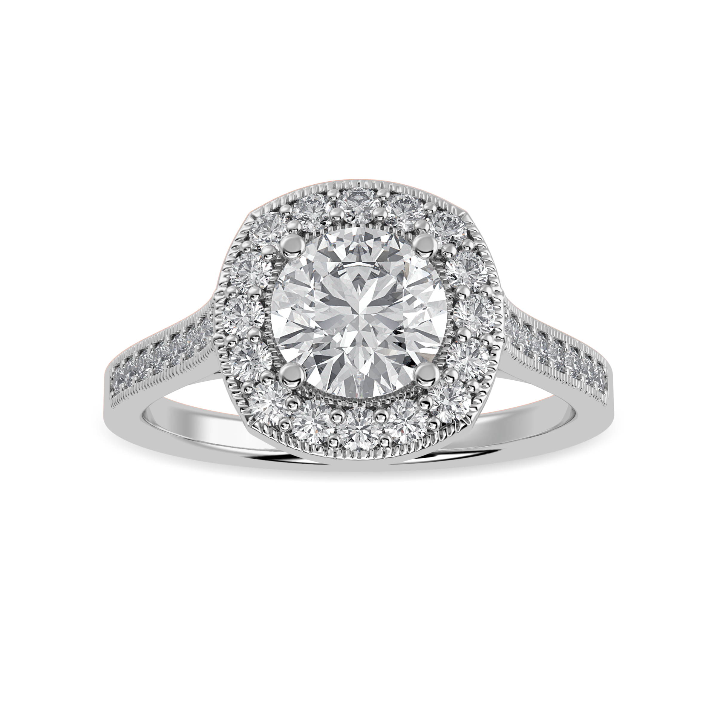 1-Carat Solitaire Halo Diamond Shank Platinum Ring JL PT 1332-C