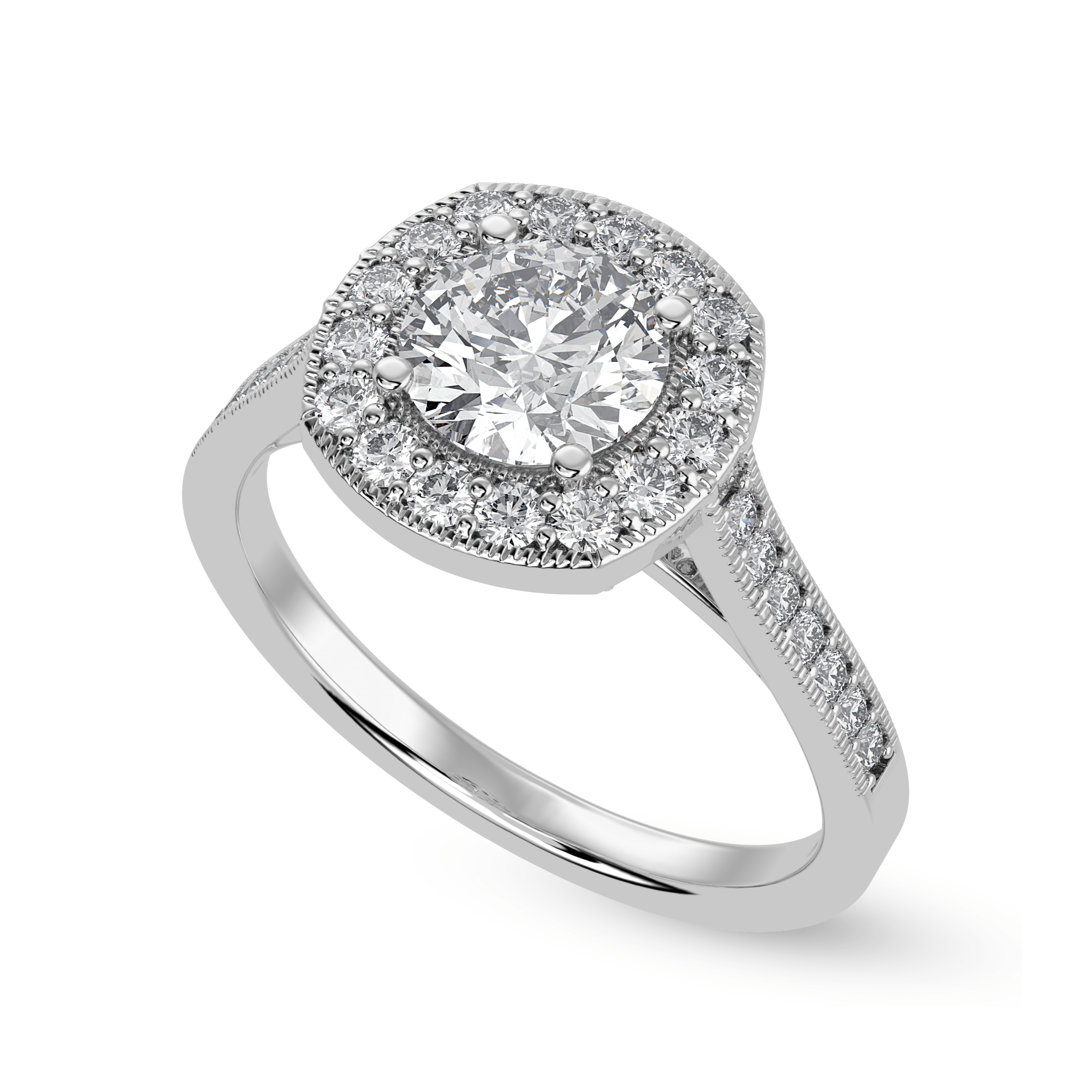70-Pointer Solitaire Halo Diamond Shank Platinum Ring JL PT 1332-B