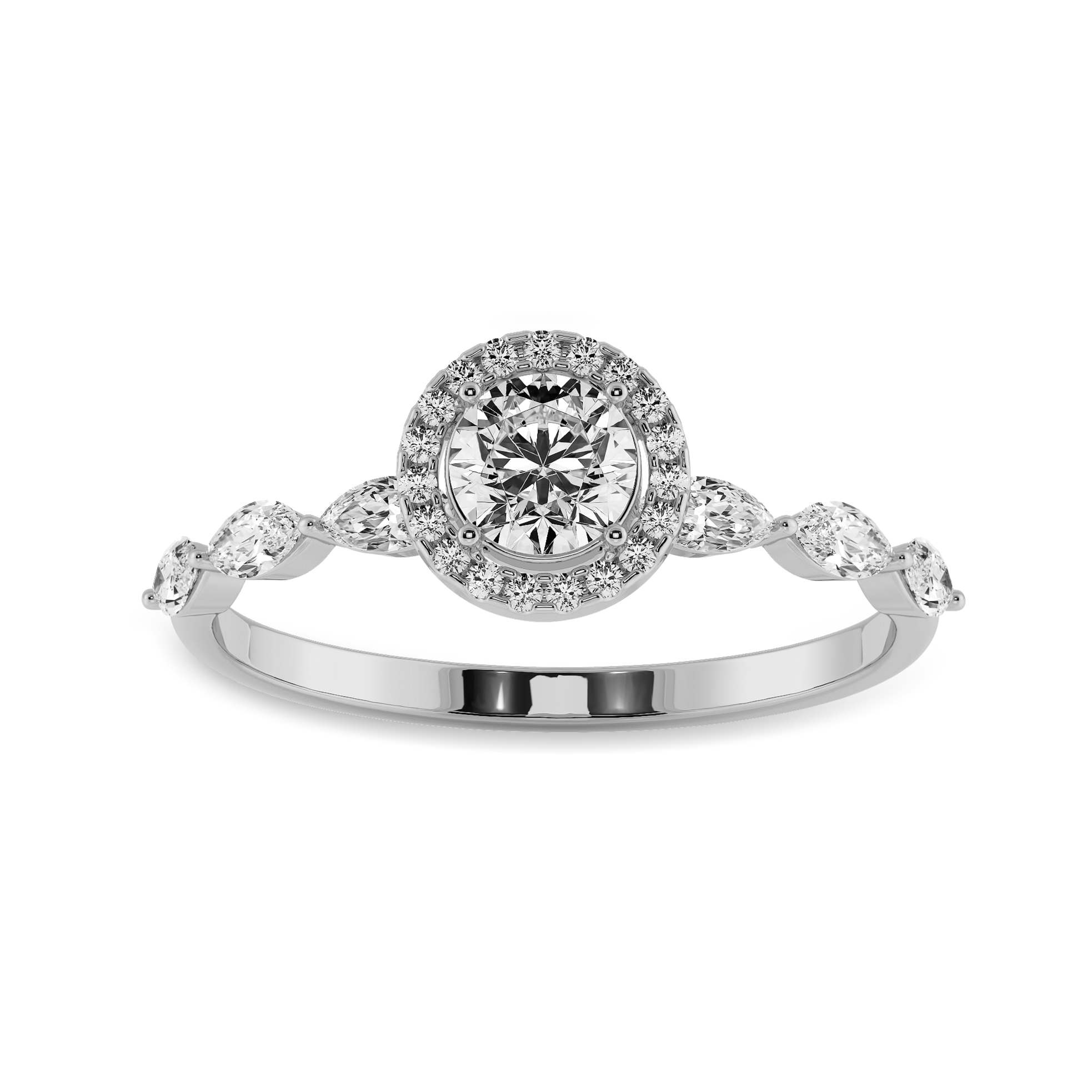 70-Pointer Solitaire Halo Diamond with Marquise Cut Diamond Accents Platinum Ring JL PT 1278-B