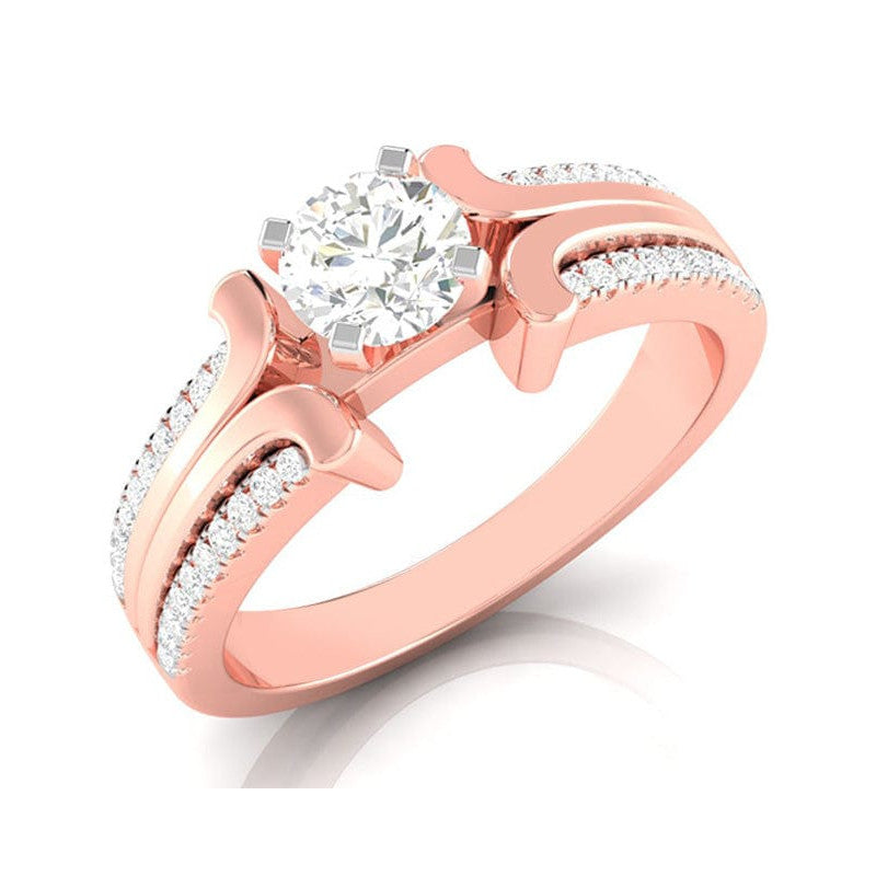 50-Pointer Lab Grown Solitaire with 2-Row Diamond Shank 18K Rose Gold Ring JL AU LG G-116R-A   Jewelove.US