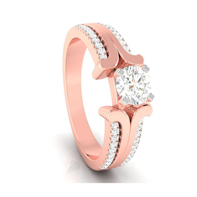 50-Pointer Solitaire with 2-Row Diamond Shank 18K Rose Gold Ring JL AU G 116R-A   Jewelove.US