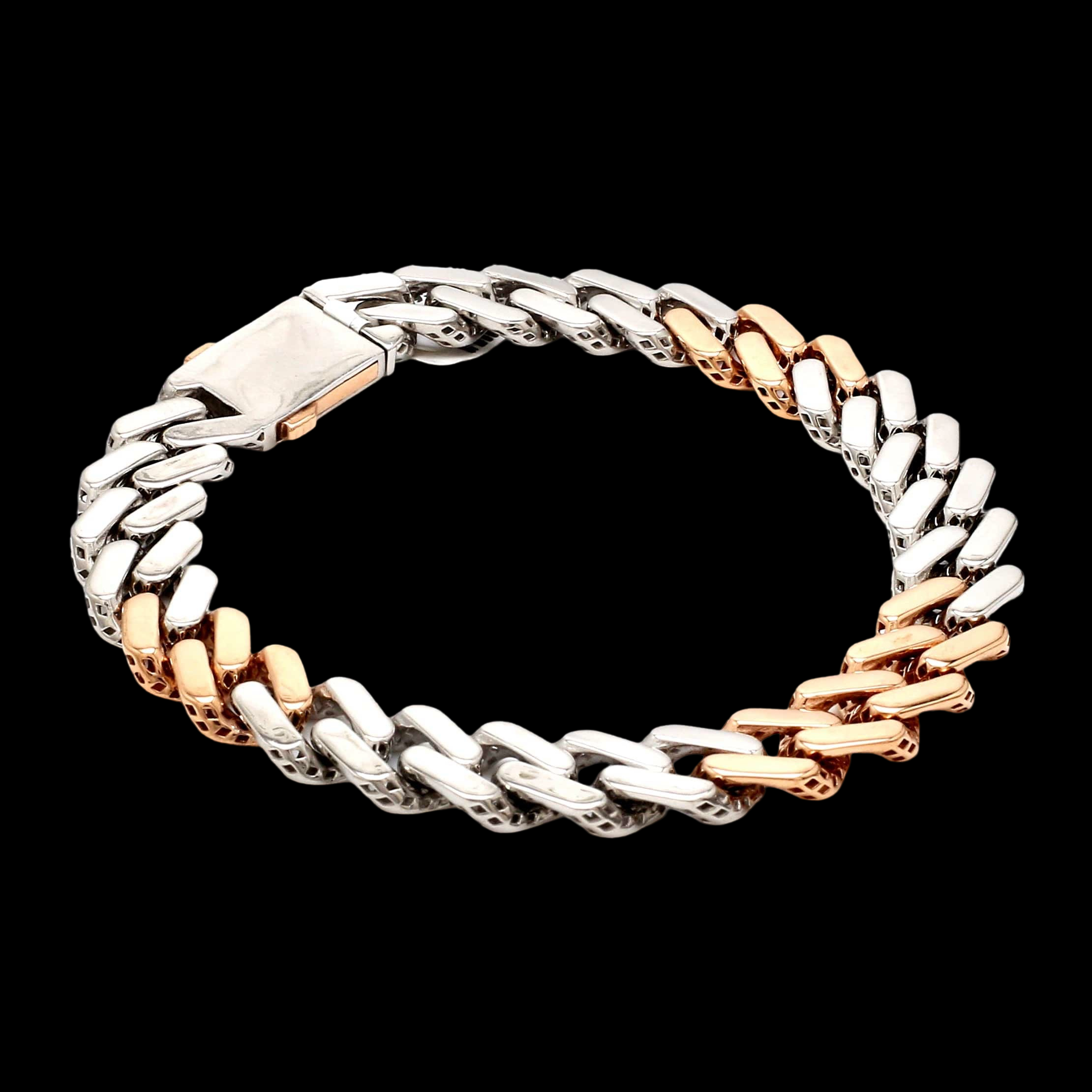 10.25mm Platinum Rose Gold Heavy Bracelet with Hi-Polish & Matte Finish for Men JL PTB 1179
