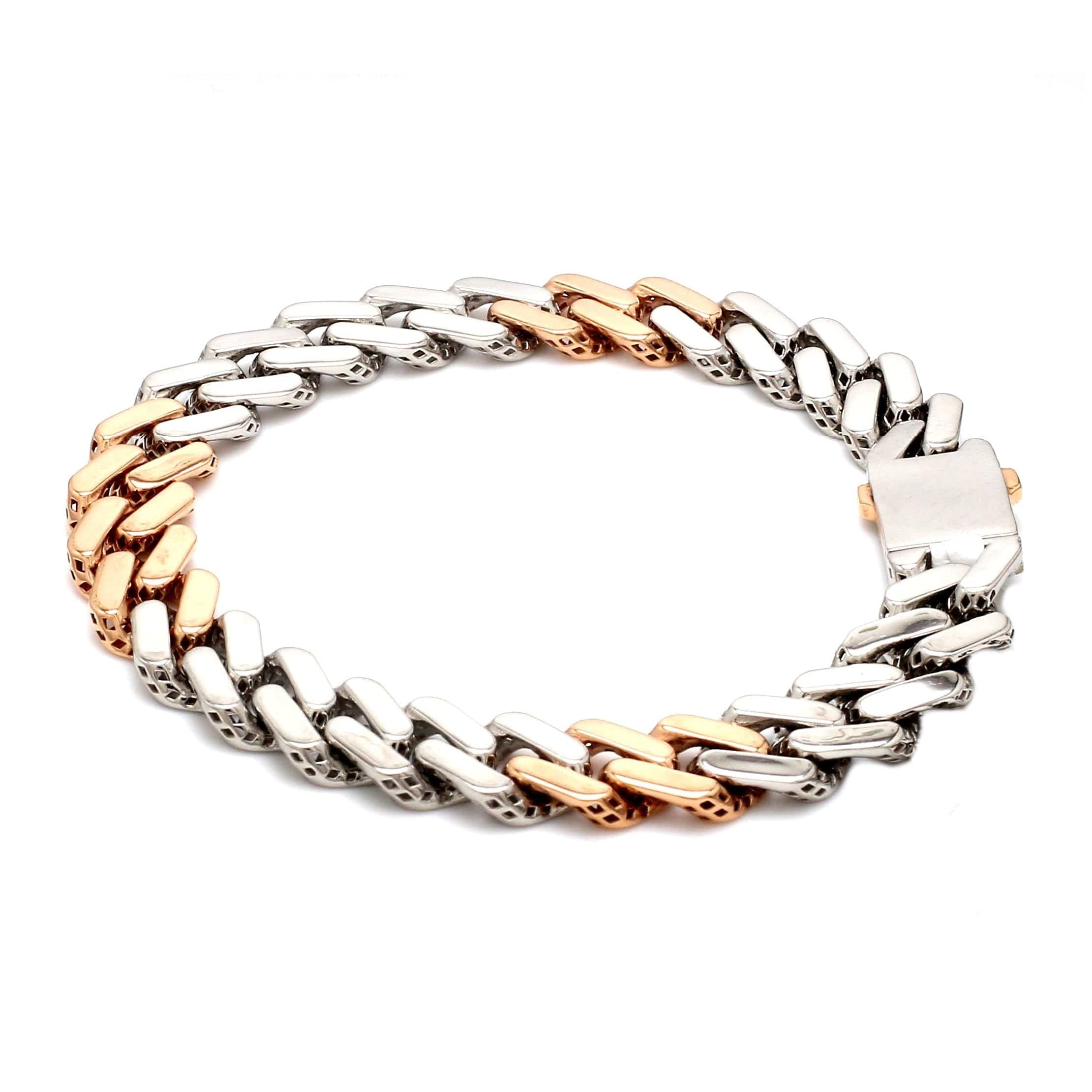 10.25mm Platinum Rose Gold Heavy Bracelet with Hi-Polish & Matte Finish for Men JL PTB 1179