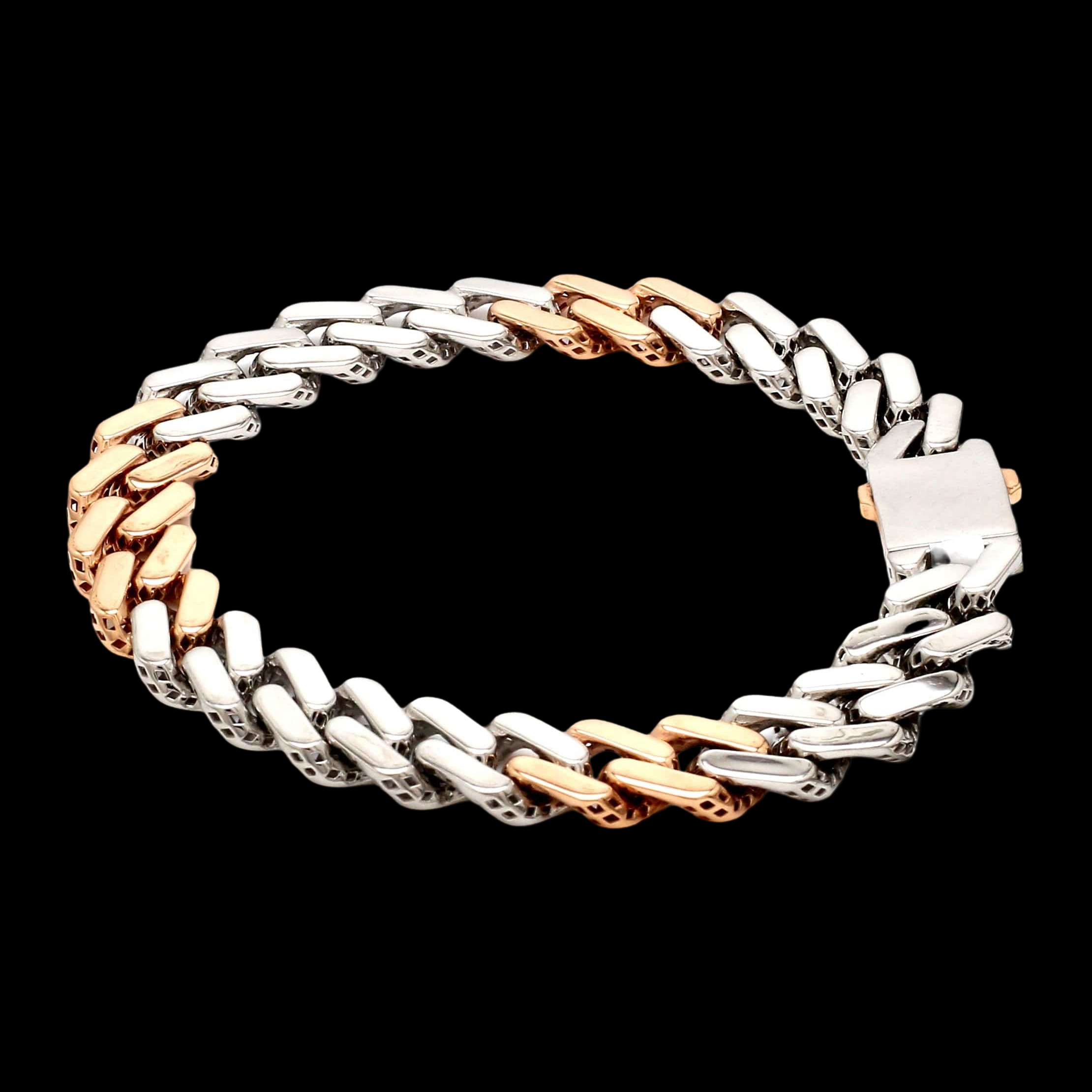10.25mm Platinum Rose Gold Heavy Bracelet with Hi-Polish & Matte Finish for Men JL PTB 1179