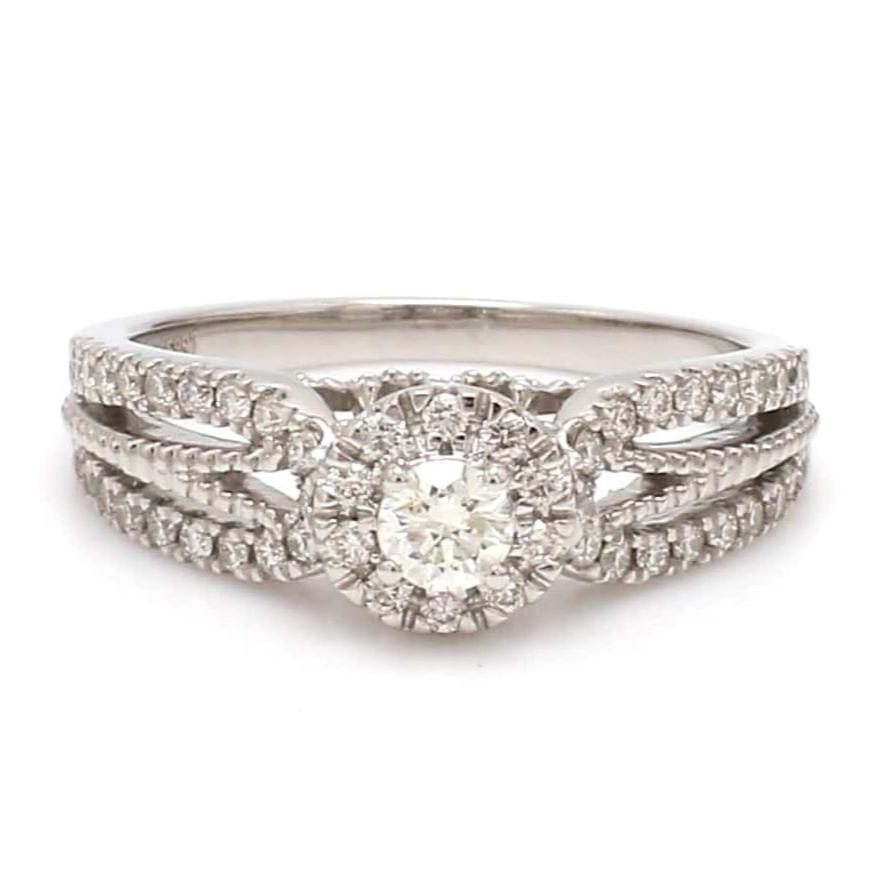 30-Pointer Solitaire Halo Diamond Split Shank Ring JL PT G 102-B