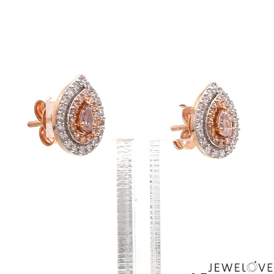 18K Rose Gold Pear Earrings with Pink Pear Cut & White Round Diamond JL AU PD 103