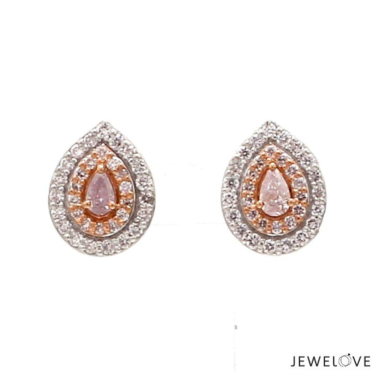 18K Rose Gold Pear Earrings with Pink Pear Cut & White Round Diamond JL AU PD 103