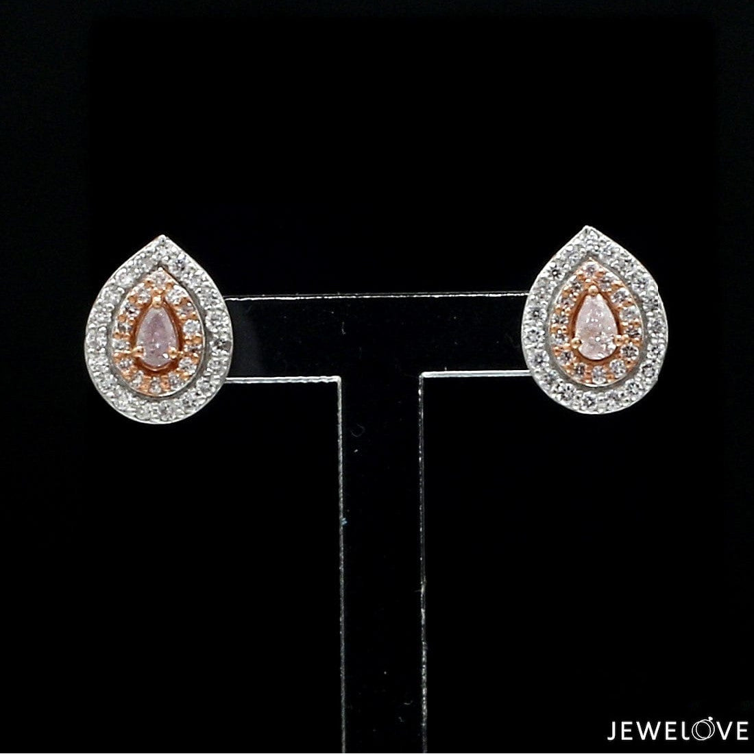 18K Rose Gold Pear Earrings with Pink Pear Cut & White Round Diamond JL AU PD 103