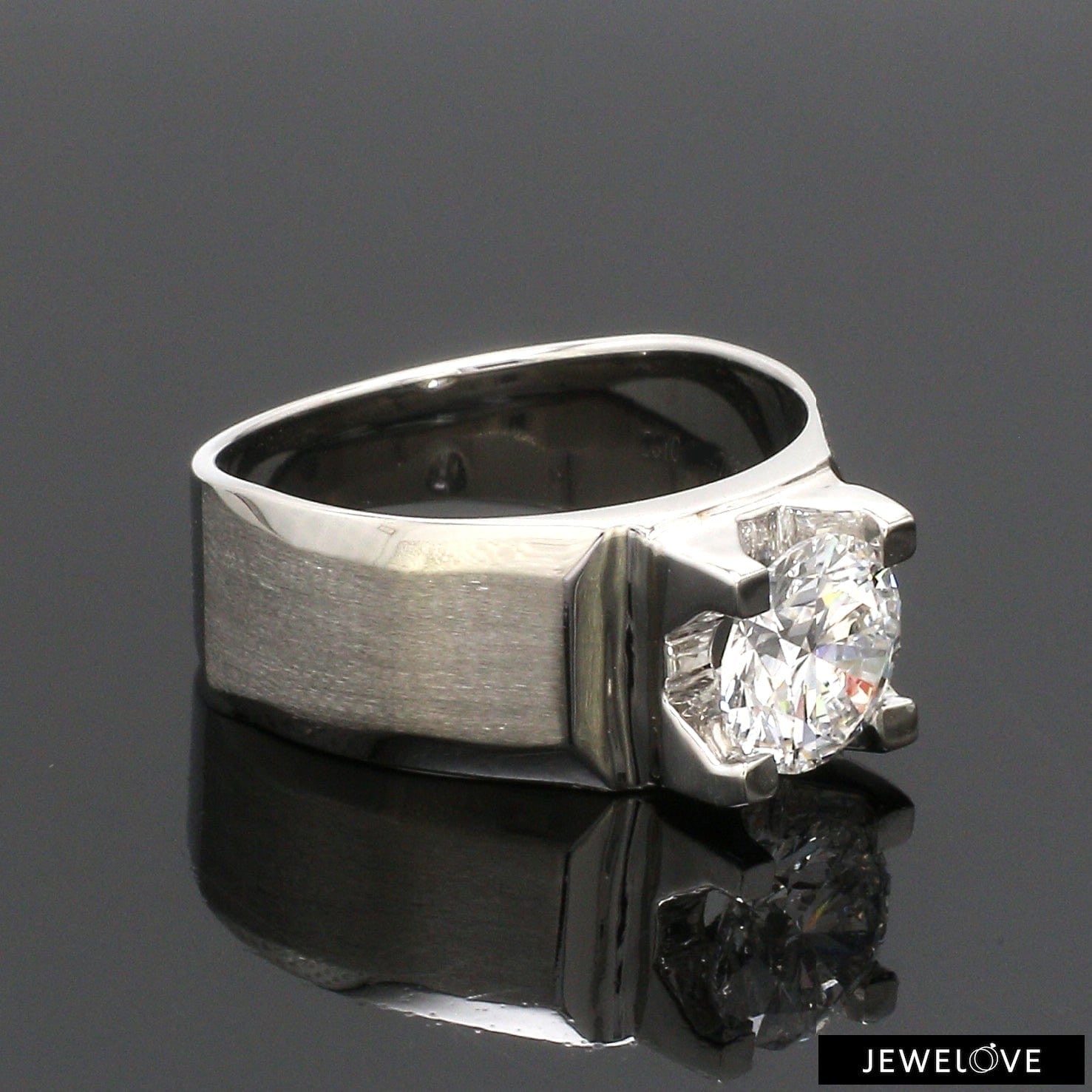 2-Carat Lab Grown Solitaire Heavy Platinum Ring for Men JL PT LG 983-B