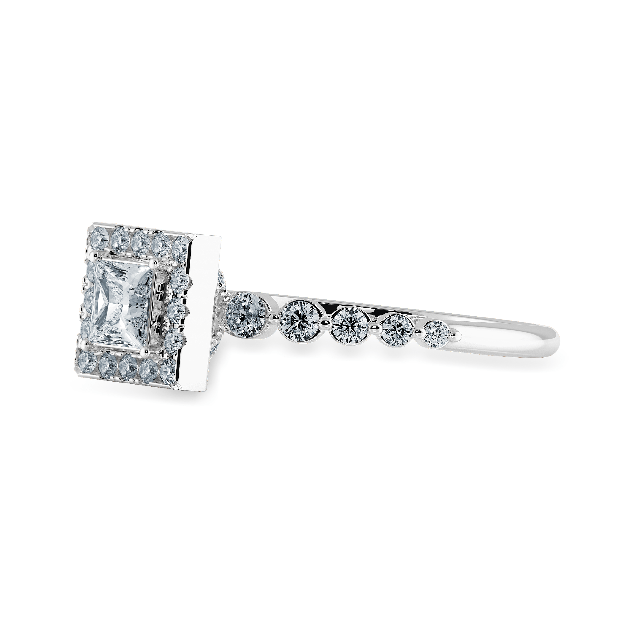 709-Pointer Princess Cut Solitaire Halo Diamond Accents Platinum Ring JL PT 2003-B