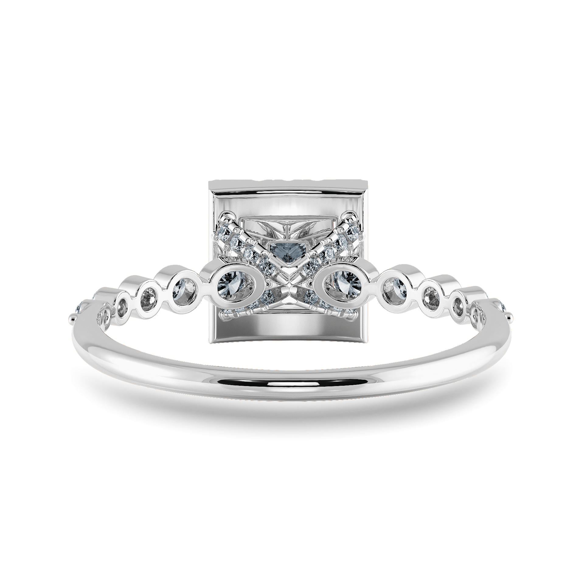 50-Pointer Princess Cut Solitaire Halo Diamond Accents Platinum Ring JL PT 2003-A