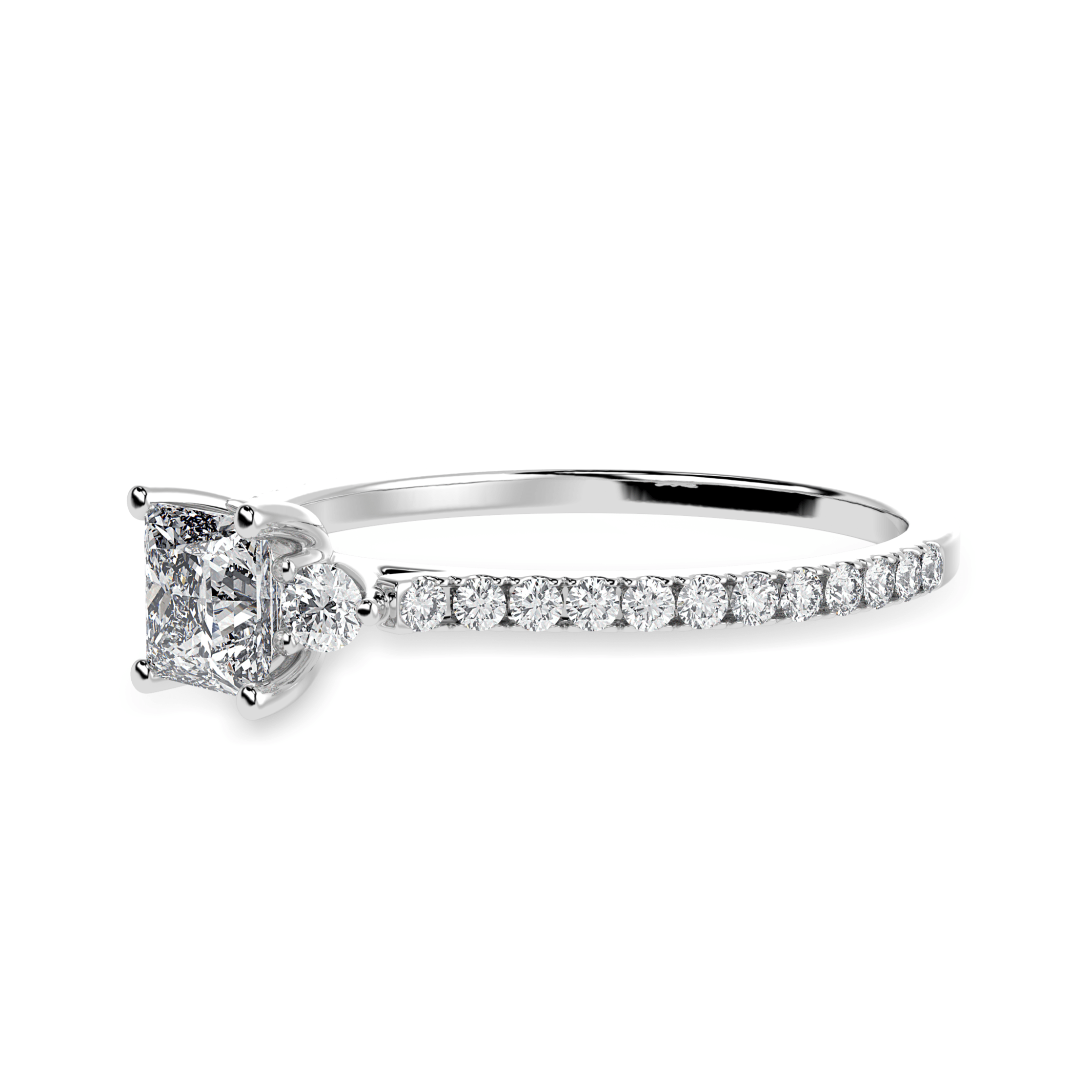 70-Pointer Princess Cut Solitaire Diamond Accents Shank Platinum Ring JL PT 1240-B
