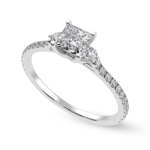 50-Pointer Princess Cut Solitaire Diamond Accents Shank Platinum Ring JL PT 1240-A