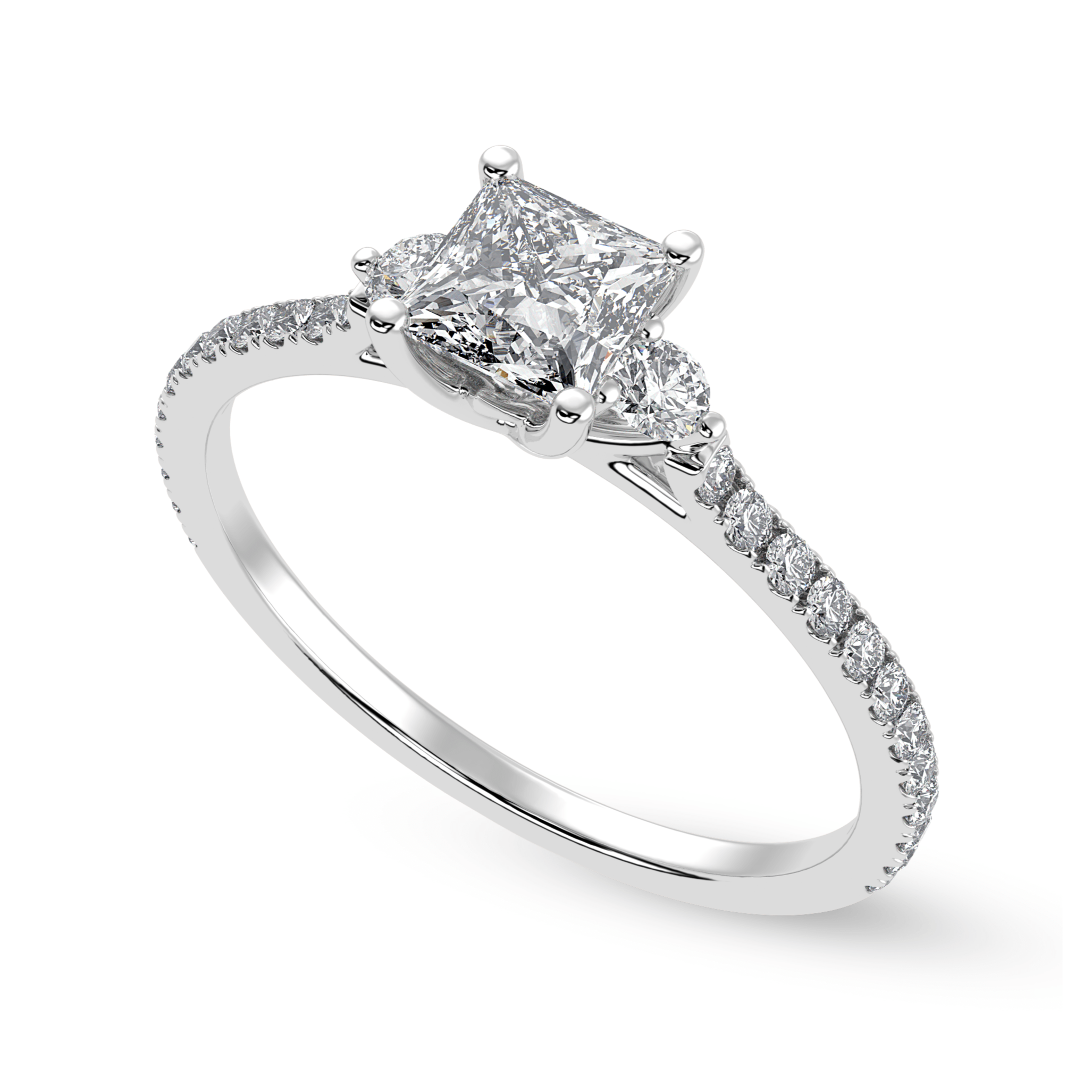 70-Pointer Princess Cut Solitaire Diamond Accents Shank Platinum Ring JL PT 1240-B
