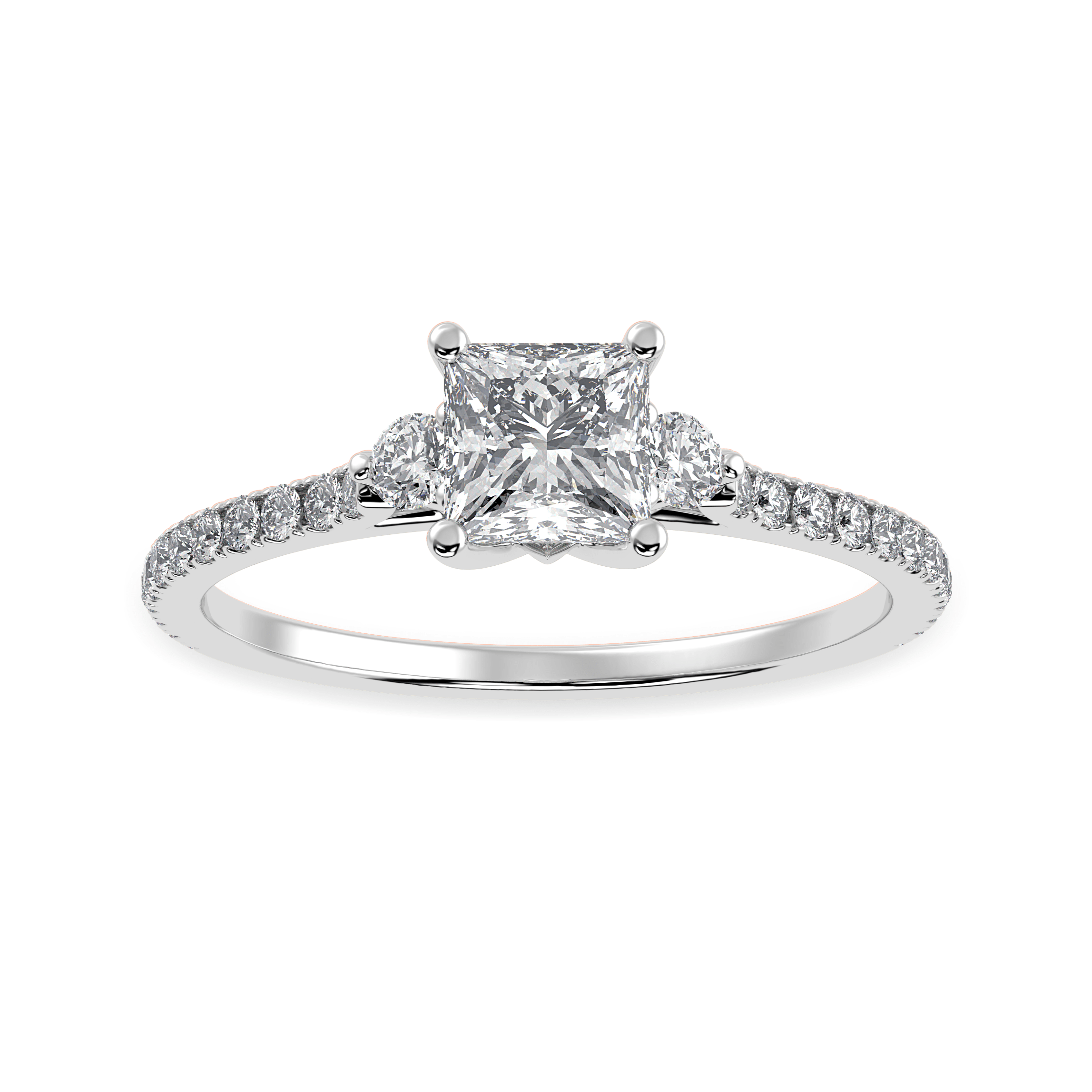70-Pointer Princess Cut Solitaire Diamond Accents Shank Platinum Ring JL PT 1240-B