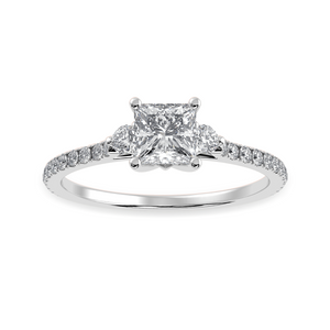 50-Pointer Princess Cut Solitaire Diamond Accents Shank Platinum Ring JL PT 1240-A