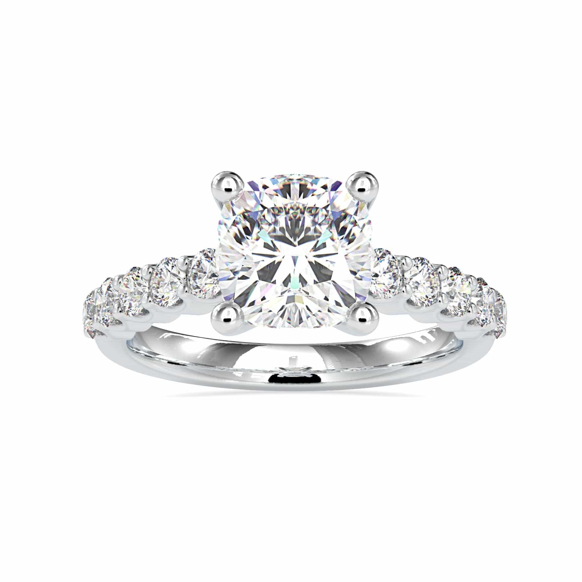70-Pointer Cushion Cut Solitaire Diamond Shank Platinum Ring JL PT 0111-B