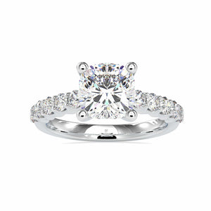 70-Pointer Cushion Cut Solitaire Diamond Shank Platinum Ring JL PT 0111-B