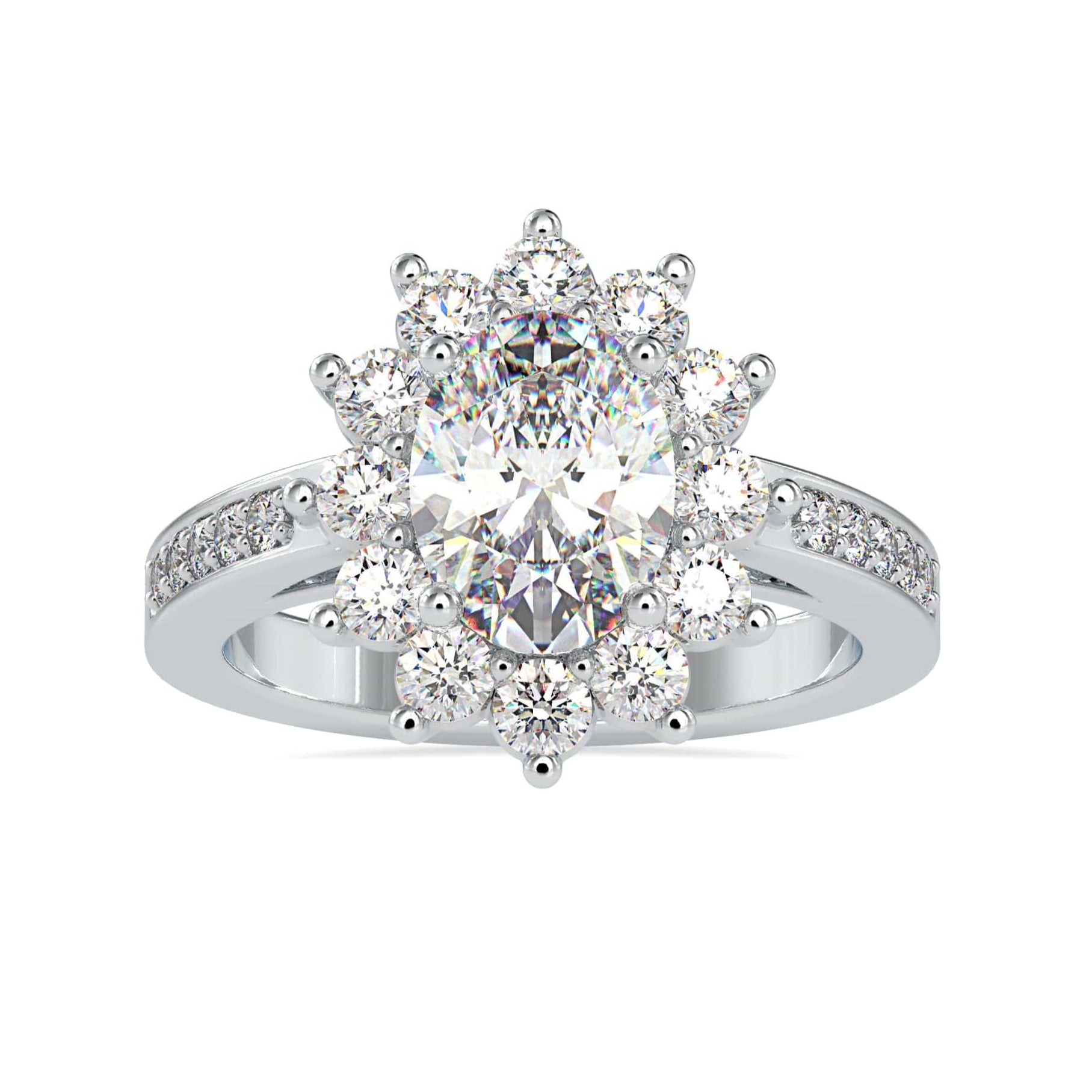 70-Pointer Oval Cut Solitaire Designer Platinum Halo Diamond Shank Ring JL PT 0173-B