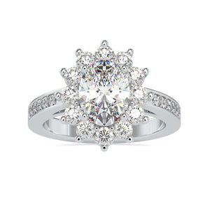 70-Pointer Oval Cut Solitaire Designer Platinum Halo Diamond Shank Ring JL PT 0173-B