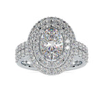Load image into Gallery viewer, 50-Pointer Oval Cut Solitaire Diamond Halo Split Shank Platinum Ring JL PT 0036-A
