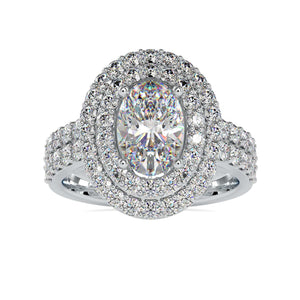 30-Pointer Oval Cut Solitaire Diamond Halo Split Shank Platinum Ring JL PT 0036