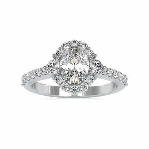 30-Pointer Oval Cut Solitaire Halo Diamond Accents Shank Ring JL PT 0059