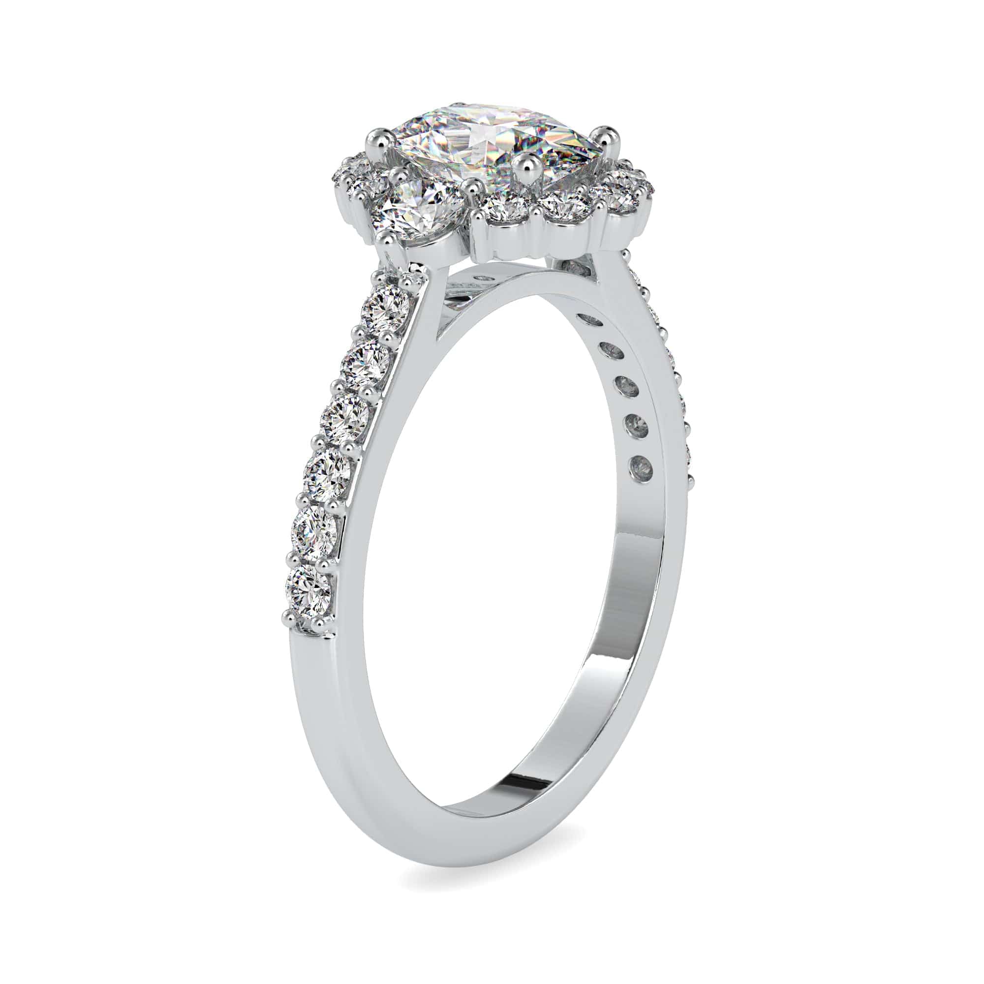 50-Pointer Oval Cut Solitaire Halo Diamond Accents Shank Ring JL PT 0059-A
