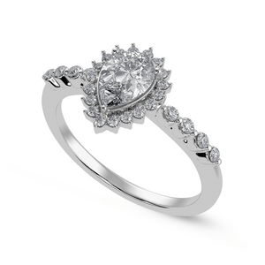 30-Pointer Pear Cut Solitaire Halo Diamond Shank Platinum Ring JL PT 1253