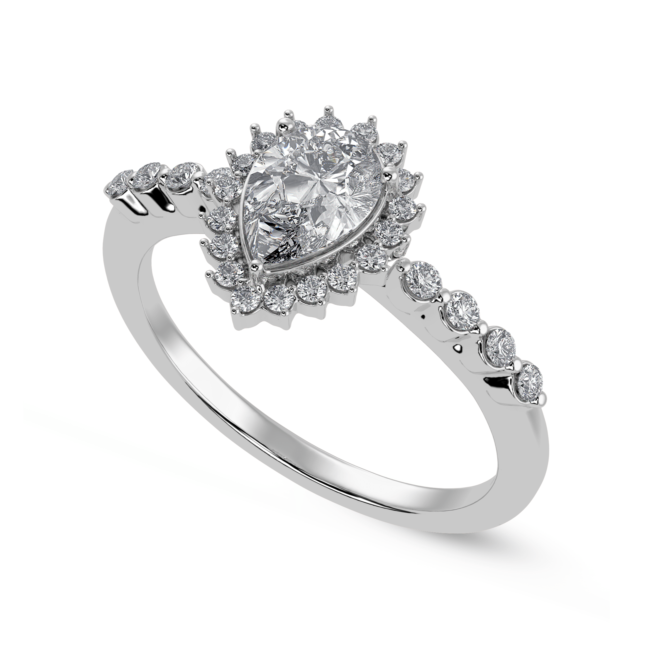 50-Pointer Pear Cut Solitaire Halo Diamond Shank Platinum Ring JL PT 1253-A
