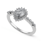 Load image into Gallery viewer, 50-Pointer Pear Cut Solitaire Halo Diamond Shank Platinum Ring JL PT 1253-A
