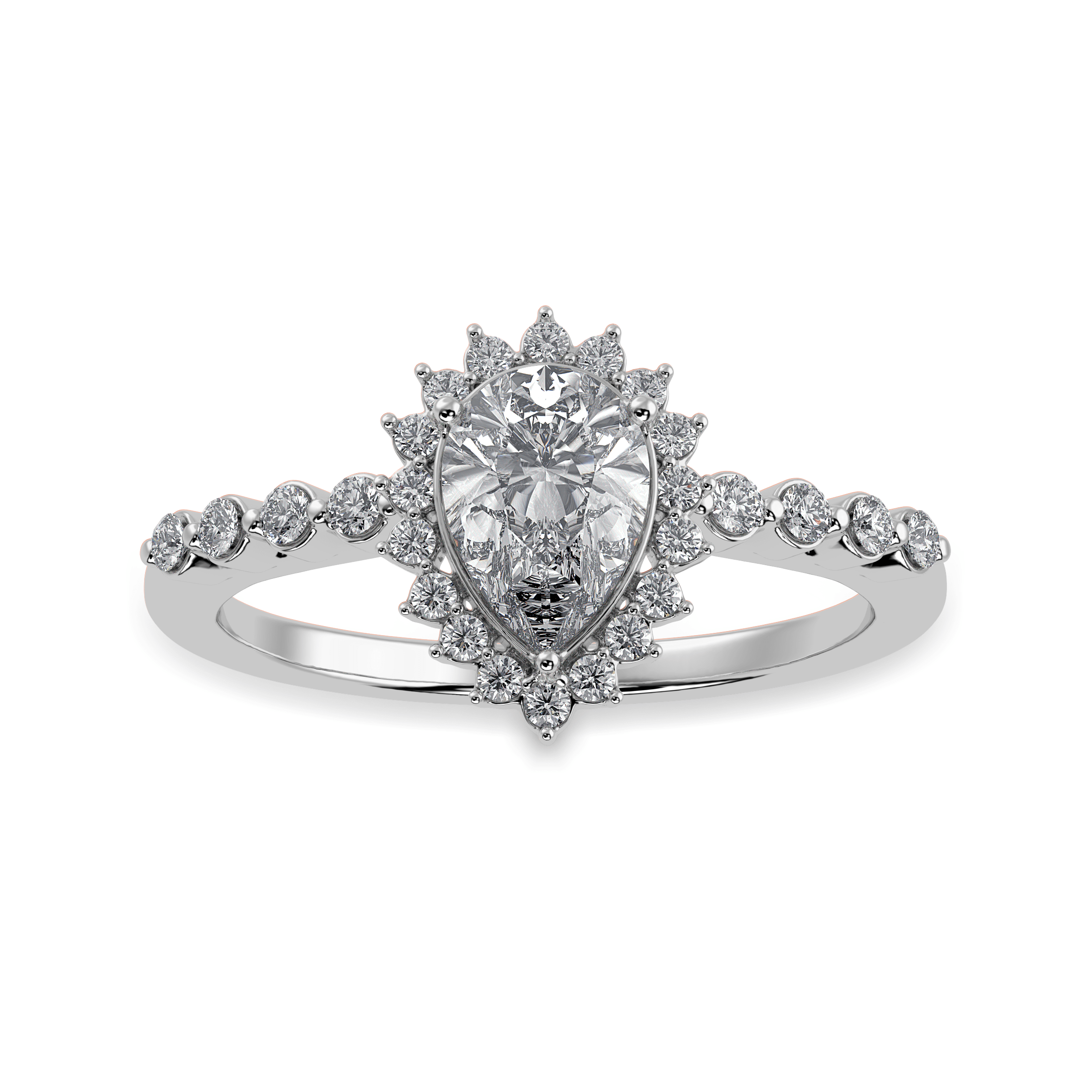 50-Pointer Pear Cut Solitaire Halo Diamond Shank Platinum Ring JL PT 1253-A