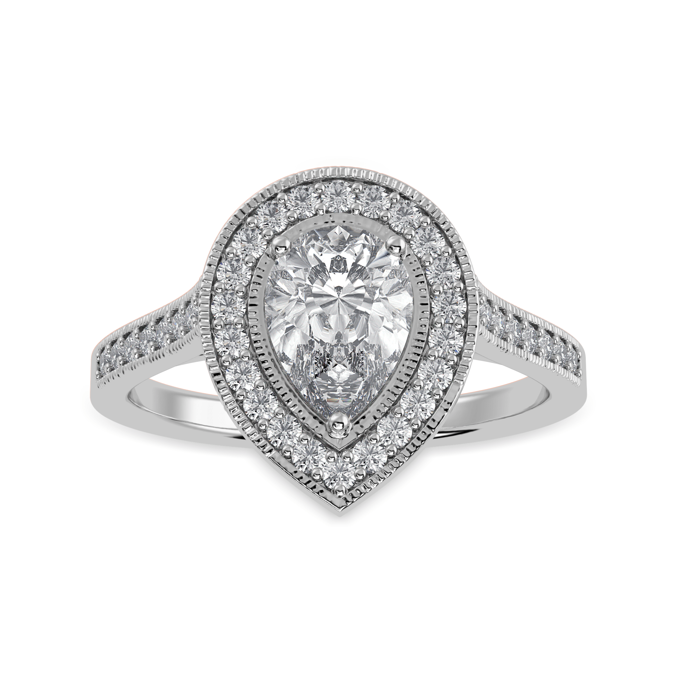 50-Pointer Pear Cut Solitaire Halo Diamond Shank Platinum Ring JL PT 1327-A