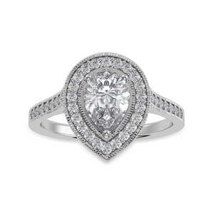 50-Pointer Pear Cut Solitaire Halo Diamond Shank Platinum Ring JL PT 1327-A