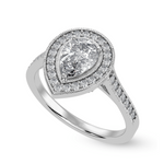 Load image into Gallery viewer, 30-Pointer Pear Cut Solitaire Halo Diamond Shank Platinum Ring JL PT 1327
