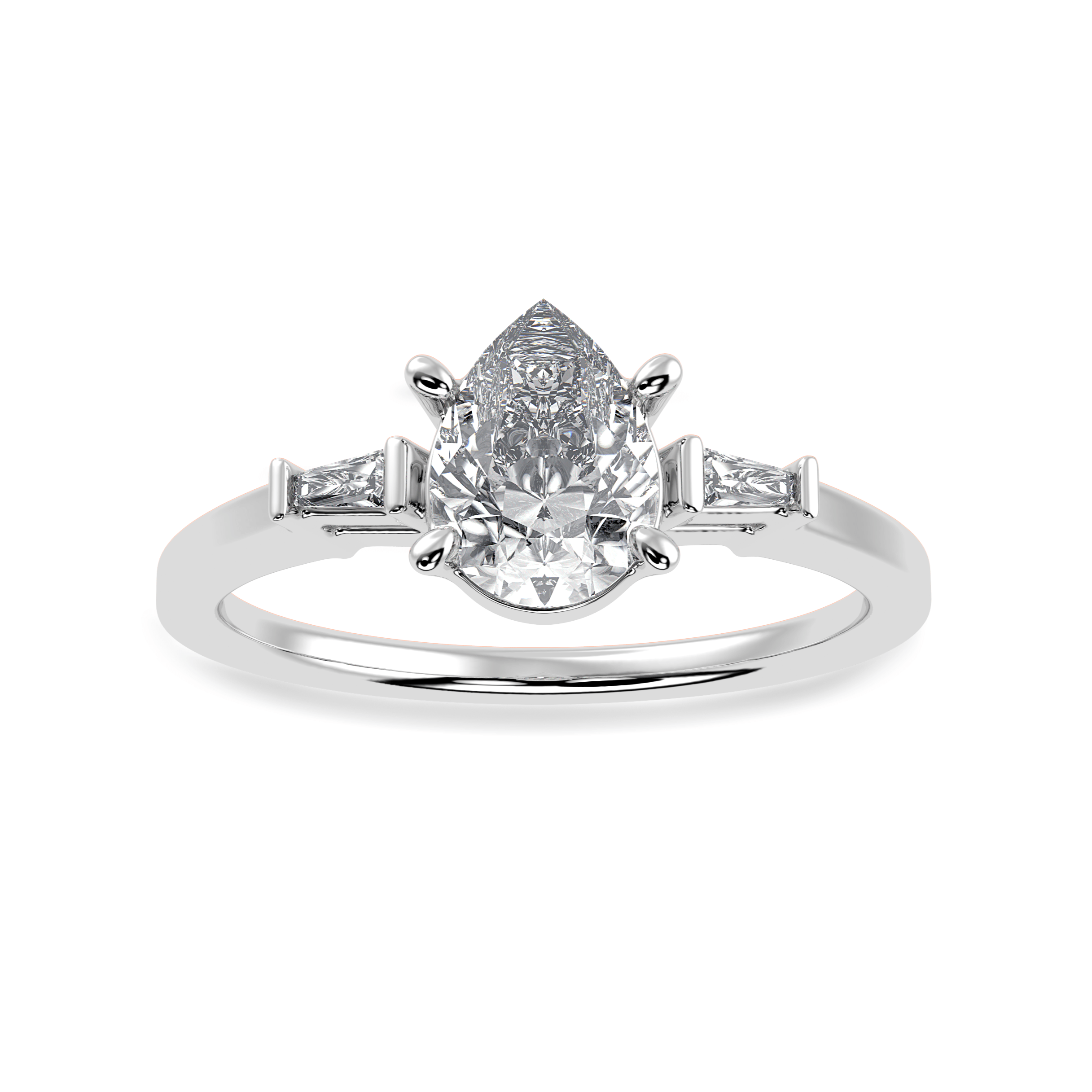 30-Pointer Pear Cut Solitaire with Baguette Diamond Accents Platinum Ring JL PT 1227